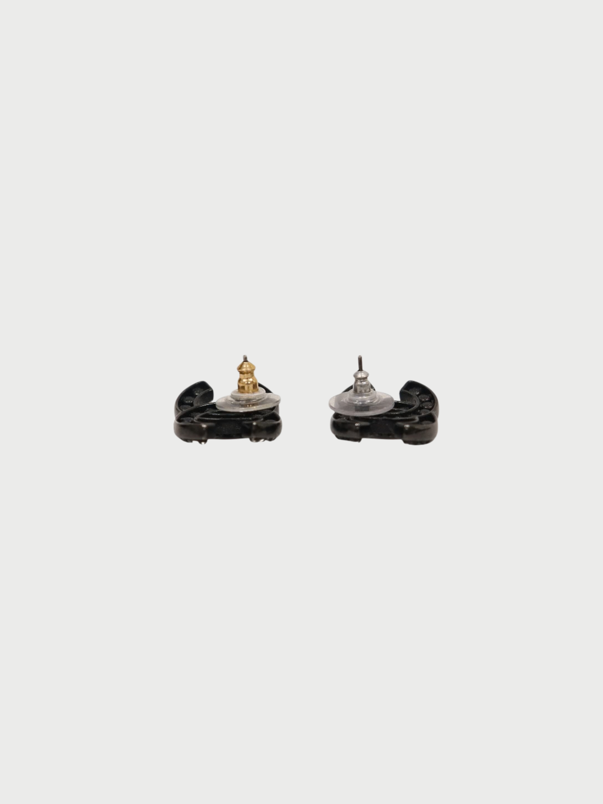 Chanel 2014 Black Plated Metal COCO Rhinestone Earrings