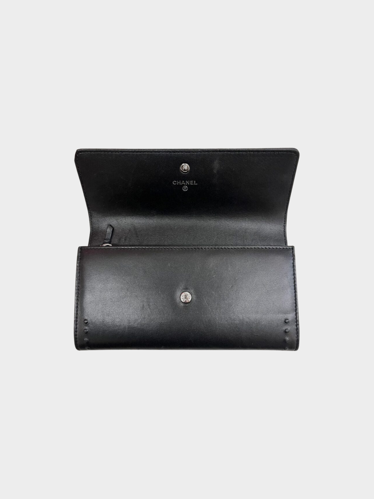 Chanel 2014 Black Leather Studded CC Logo Wallet