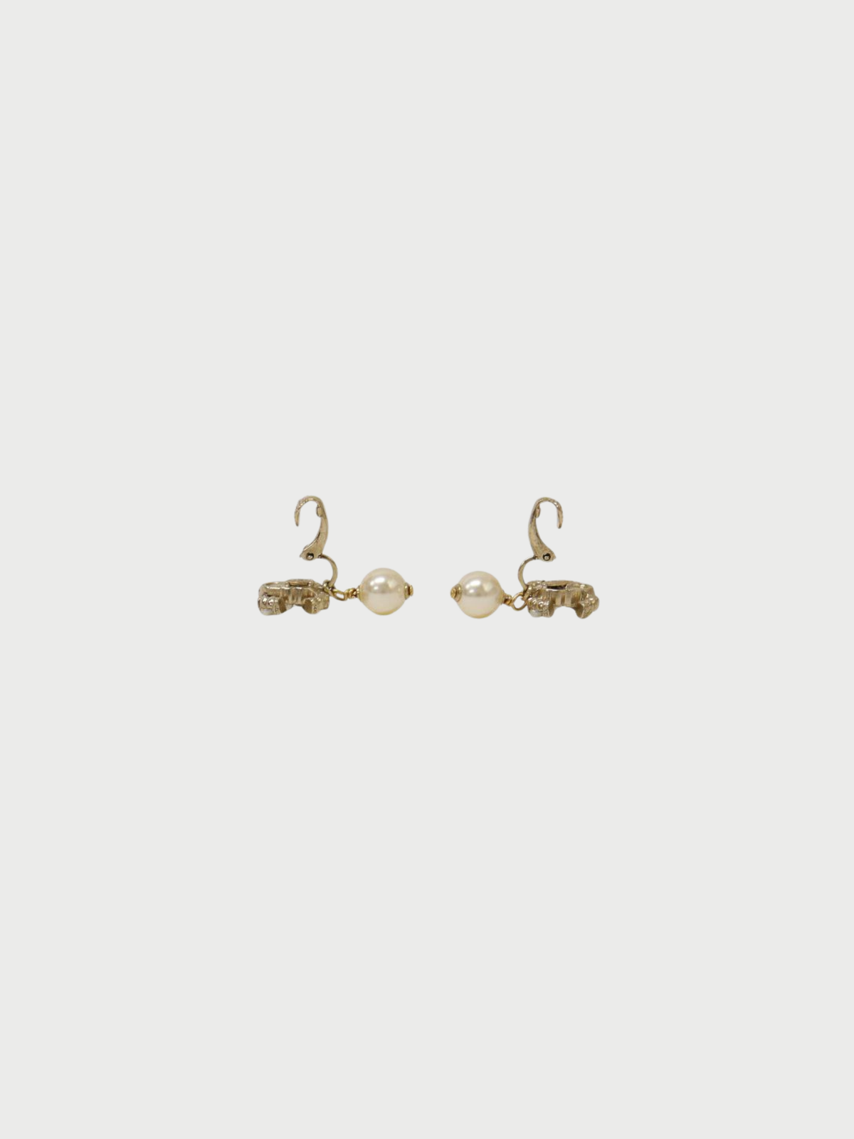 Chanel 2010s Gold Plated Metal Pearl Rhinestone CC Logo Earrings