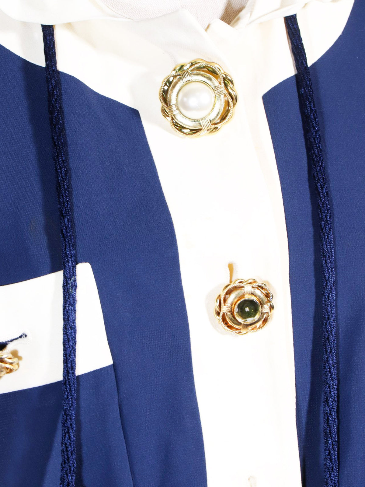 Moschino 1990s White and Blue Two-tone Buttoned Cropped Hooded Jacket