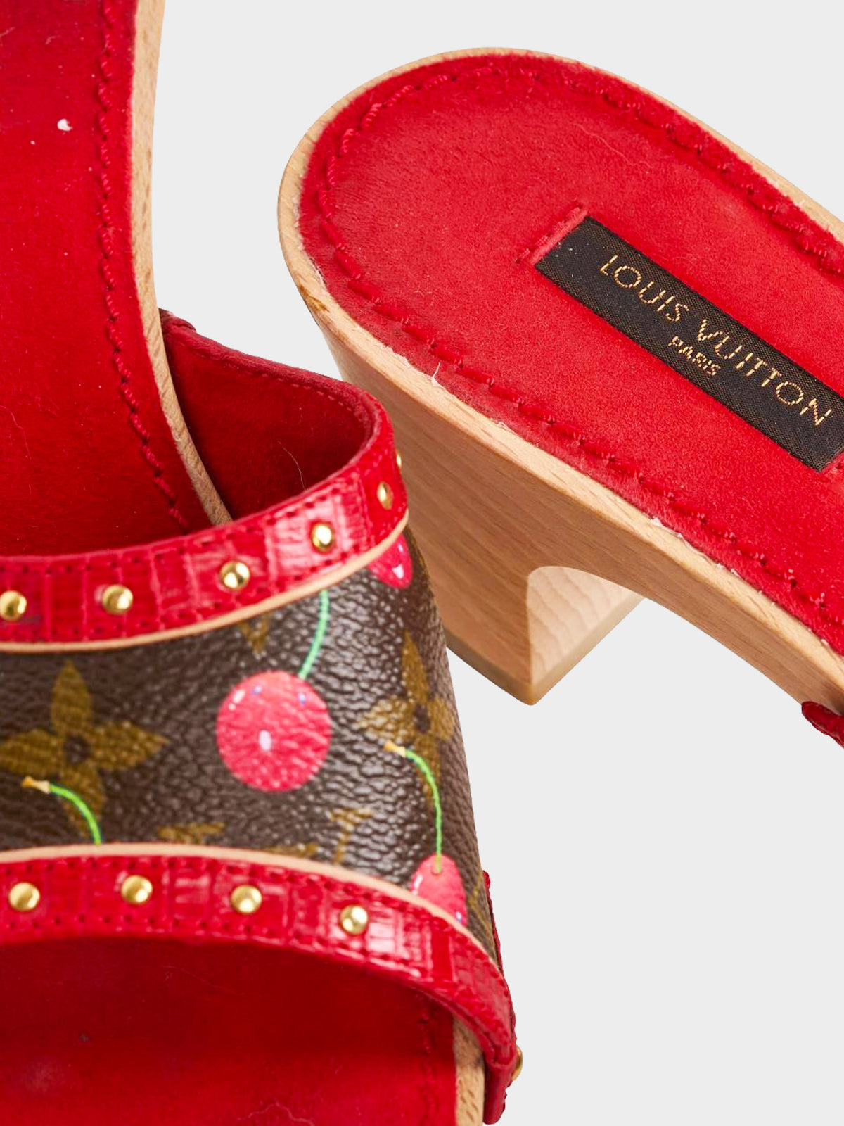 Louis Vuitton 2005 Takashi Murakami Cherry Print Wooden Clogs