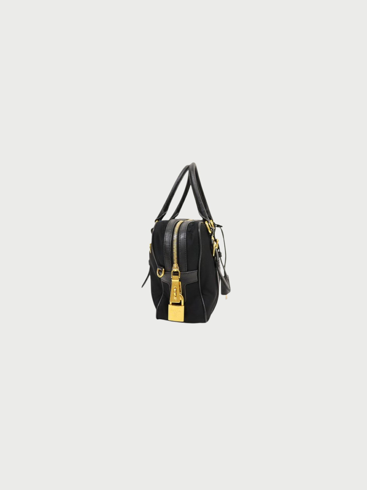 Prada 2000s Black Nylon Leather Logo Hardware Handbag
