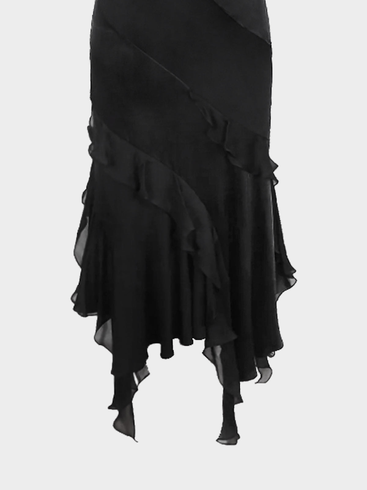 Roberto Cavalli 2000s Black Satin Silk Ruffled Dress