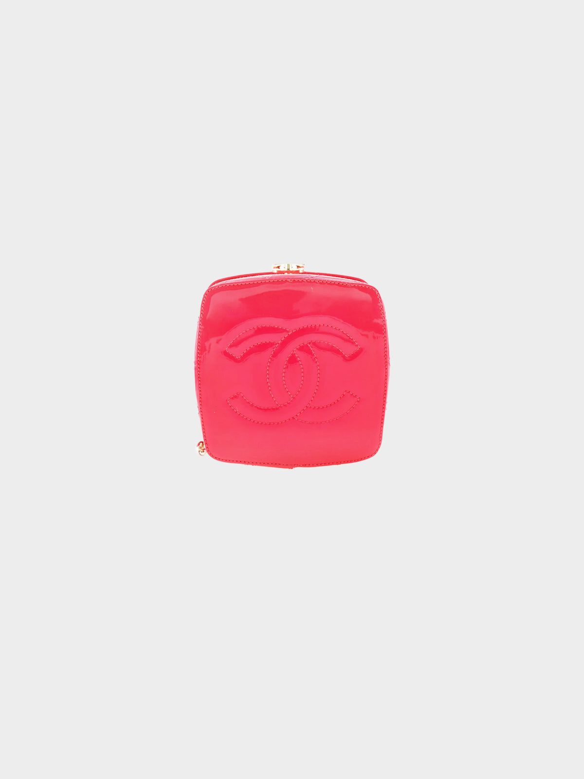 Chanel 2016 Pink Patent Leather Quilted Minaudiere Vanity Case