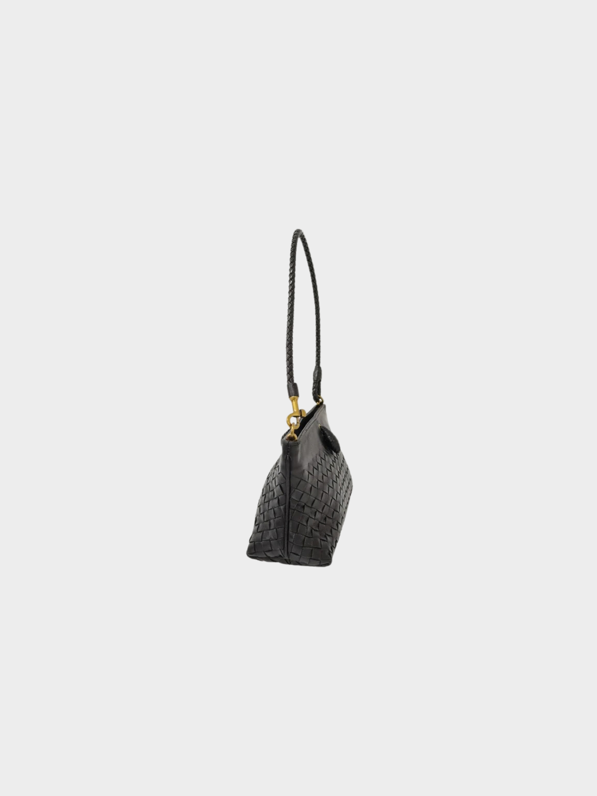 Bottega Veneta 2000s Black Intrecciato Leather One-Shoulder Bag