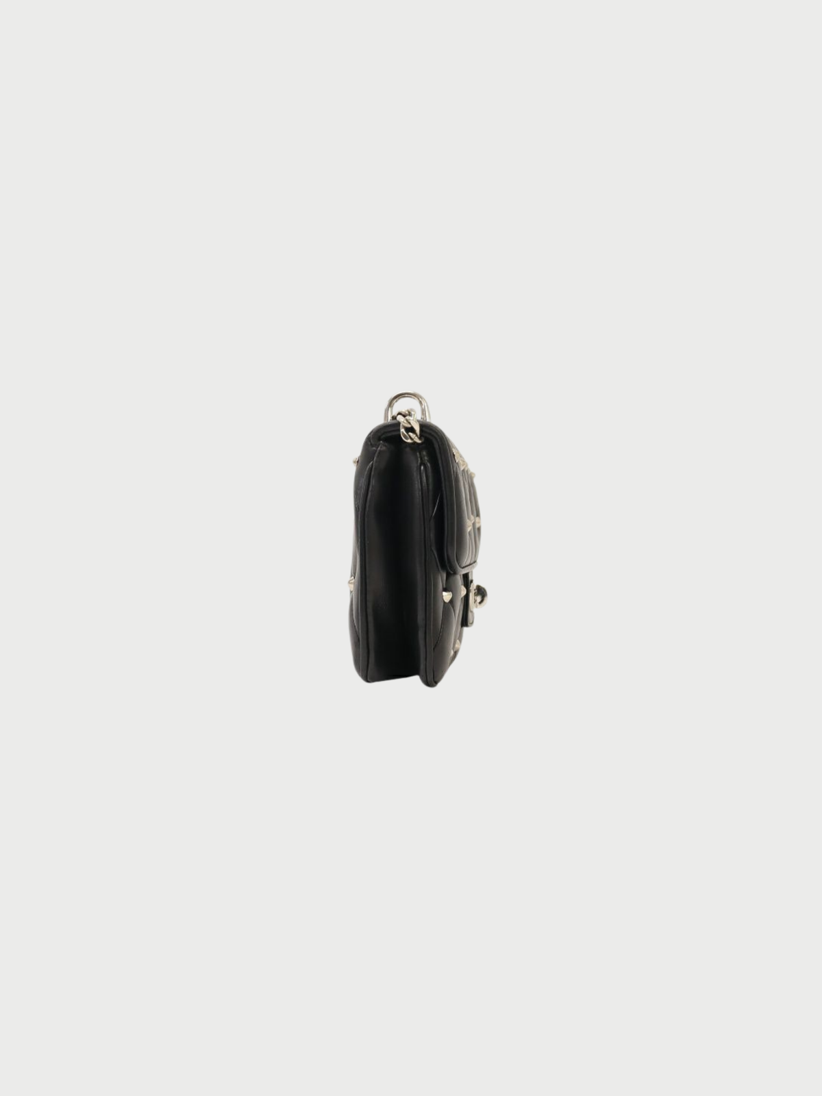 Miu Miu 2000s Black Leather Logo Studded Chain Shoulder Bag