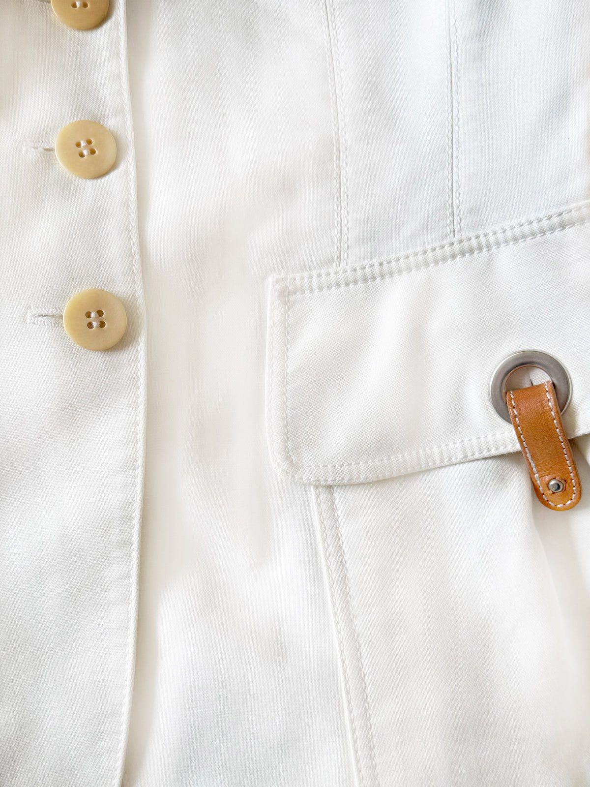 Armani Collezioni 1990s White Cotton Button-down Belted Jacket
