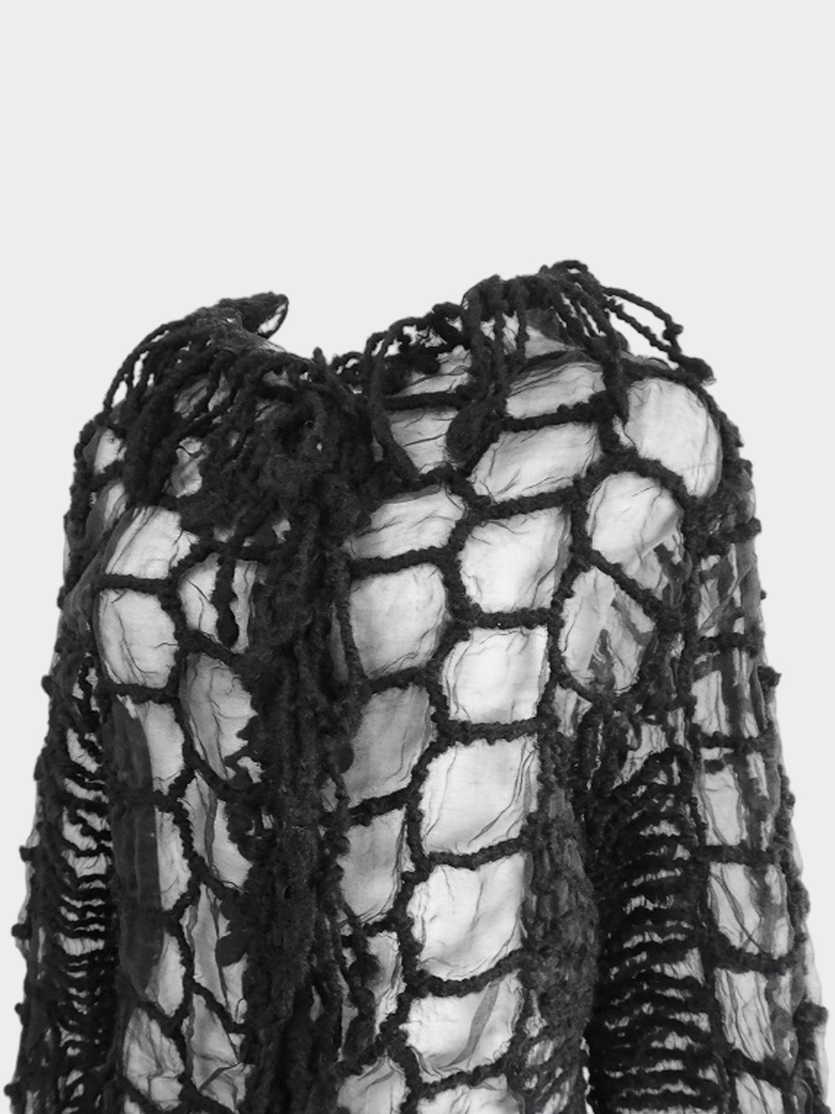 Yoshiki Hishinuma 2000s Black See-through Knitted Wool and Fringed Jacket