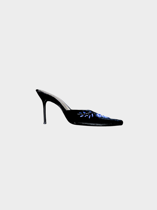 Sergio Rossi 2000s Navy Embroidered Heels