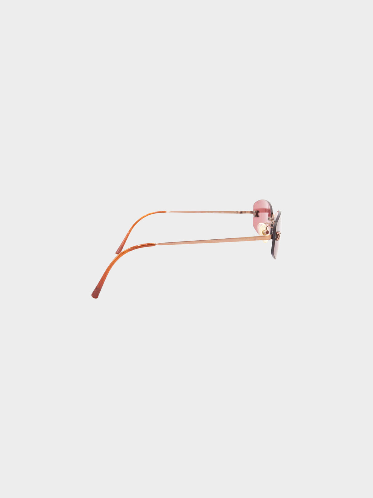 Chanel 2000s Brown Rectangular Rimless CC 4002 Sunglasses