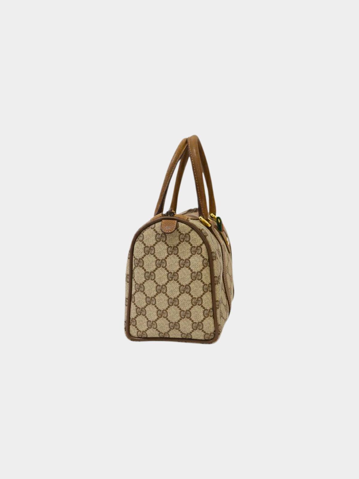 Gucci 1990s Beige and Brown Sherry Line GG Boston Bag