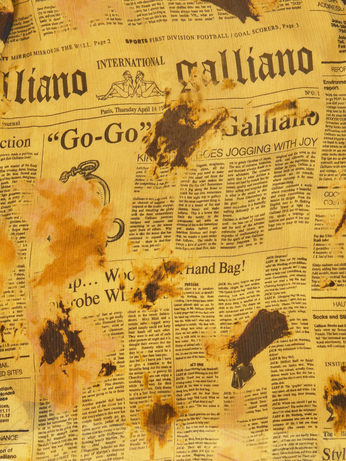 John Galliano 2000s Yellow Gazette Newspaper Print Silk Bustier Dress