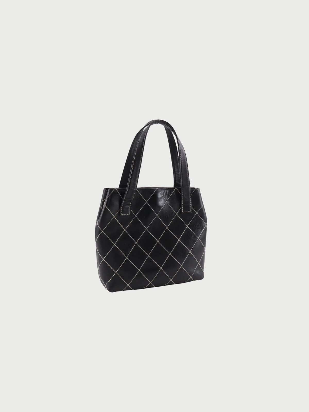 Chanel 2002 Black Leather Wild Stitch Tote Bag