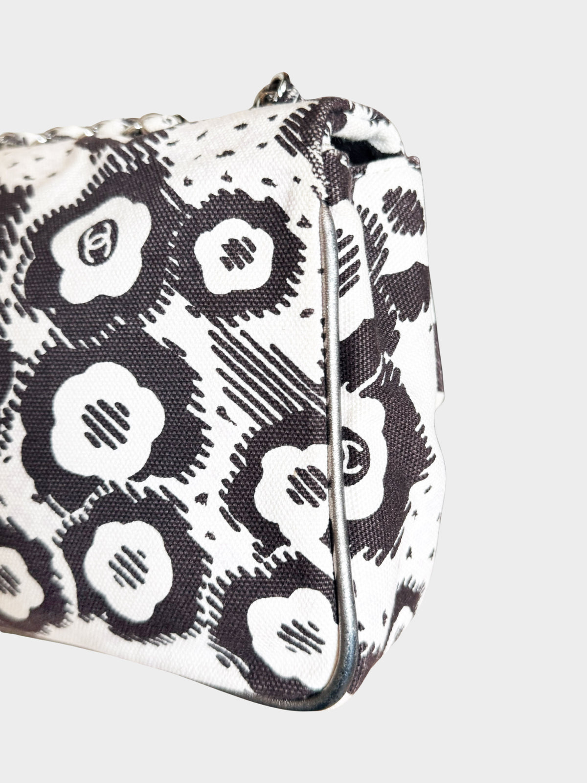 Chanel 2005-2006 White Canvas Camellia Print Flap Bag