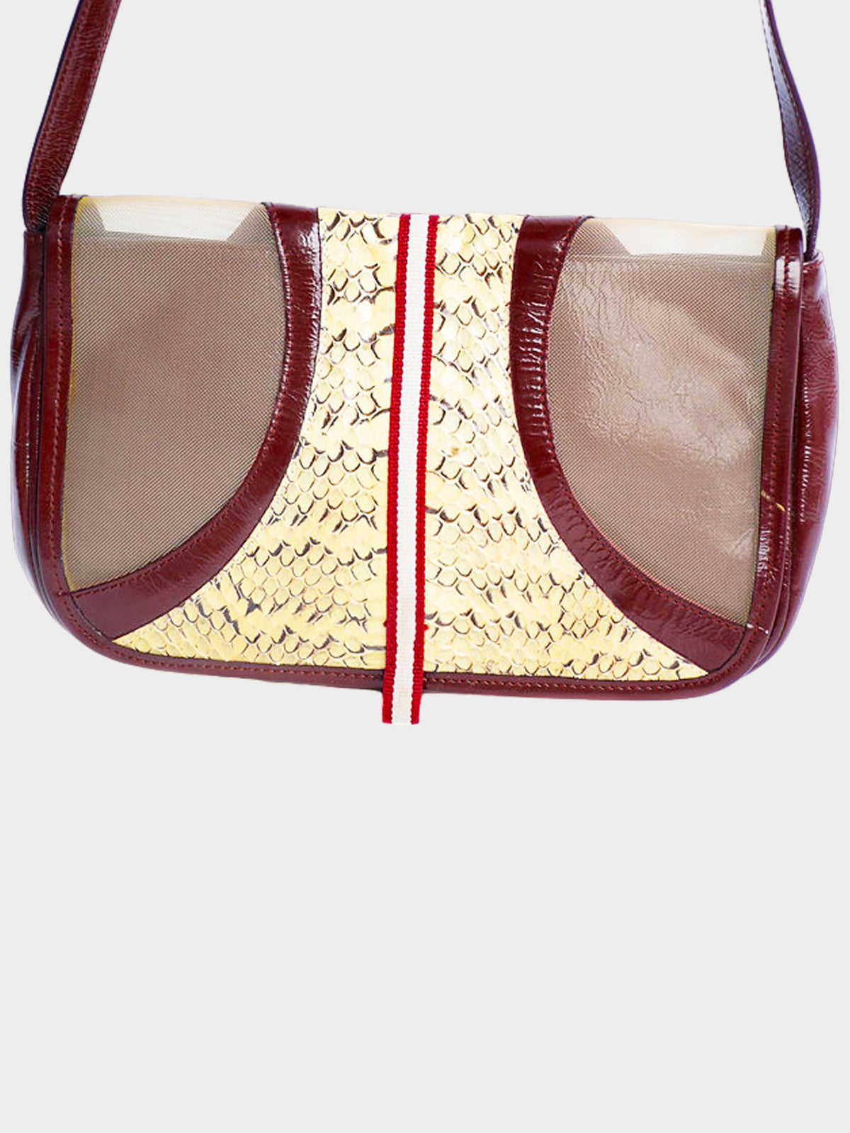 Miu Miu SS 2000 Rare Burgundy Patent Leather and Snakeskin Mesh Bag