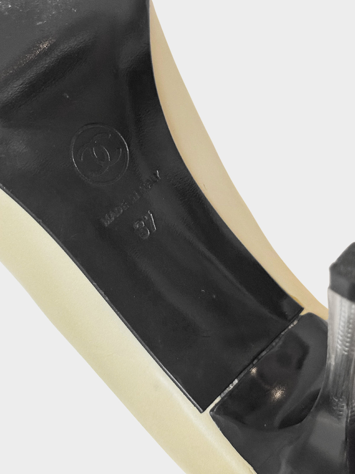 Chanel 2000s Rare Beige Leather and Perforated PVC Heels