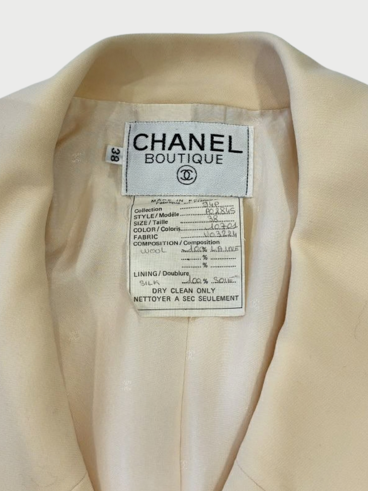 Chanel 2000s White Wool Silk COCO Button Jacket