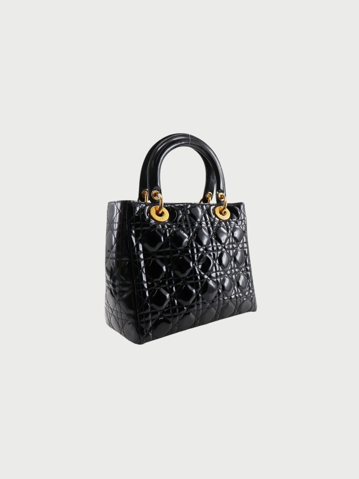 Christian Dior 2000s Black Patent Leather Lady Dior Medium Handbag