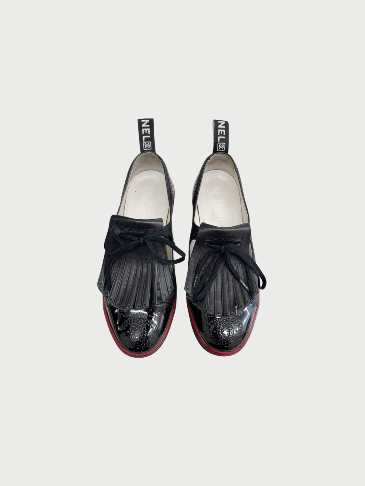 Chanel SS 2012 Black Leather Patent Golf Tassel Mary Jane Sneakers