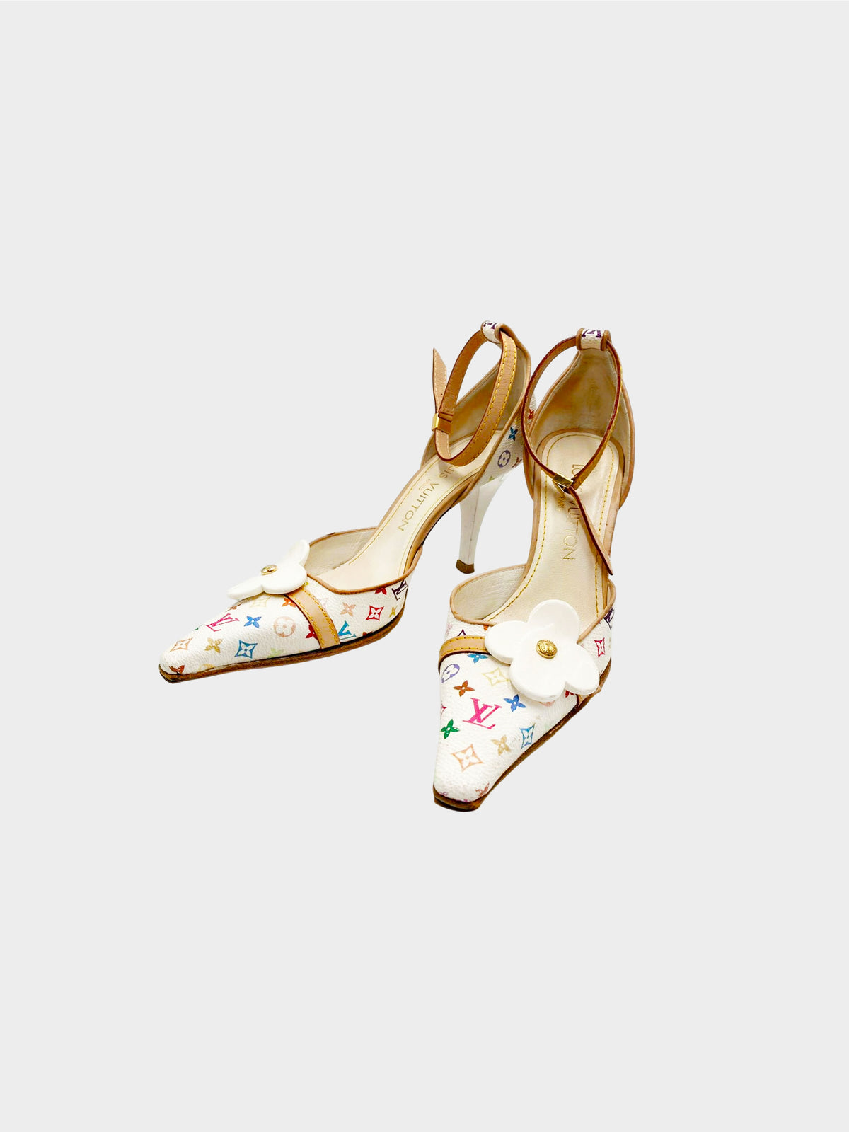 Louis Vuitton 2004 White Multicolor Monogram Leather Heels