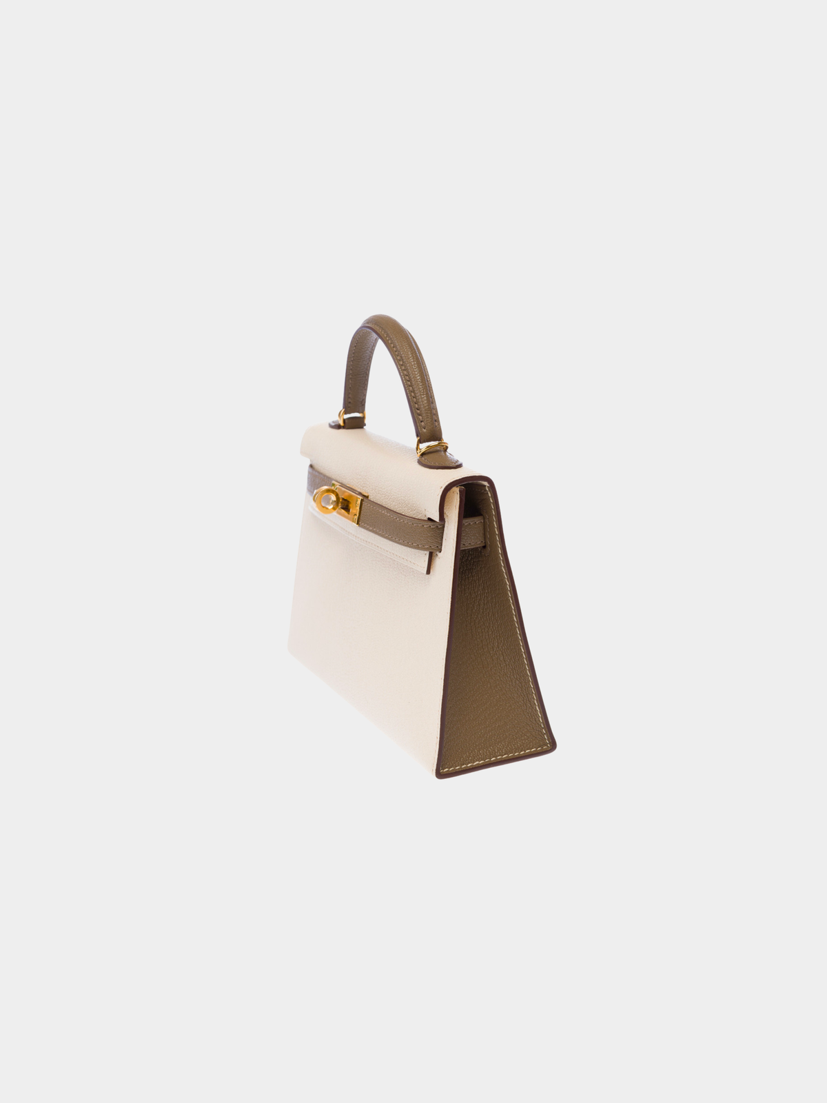 Hermès 2020s Beige and Gray Chèvre Mysore Mini Kelly 20 Sellier Bag