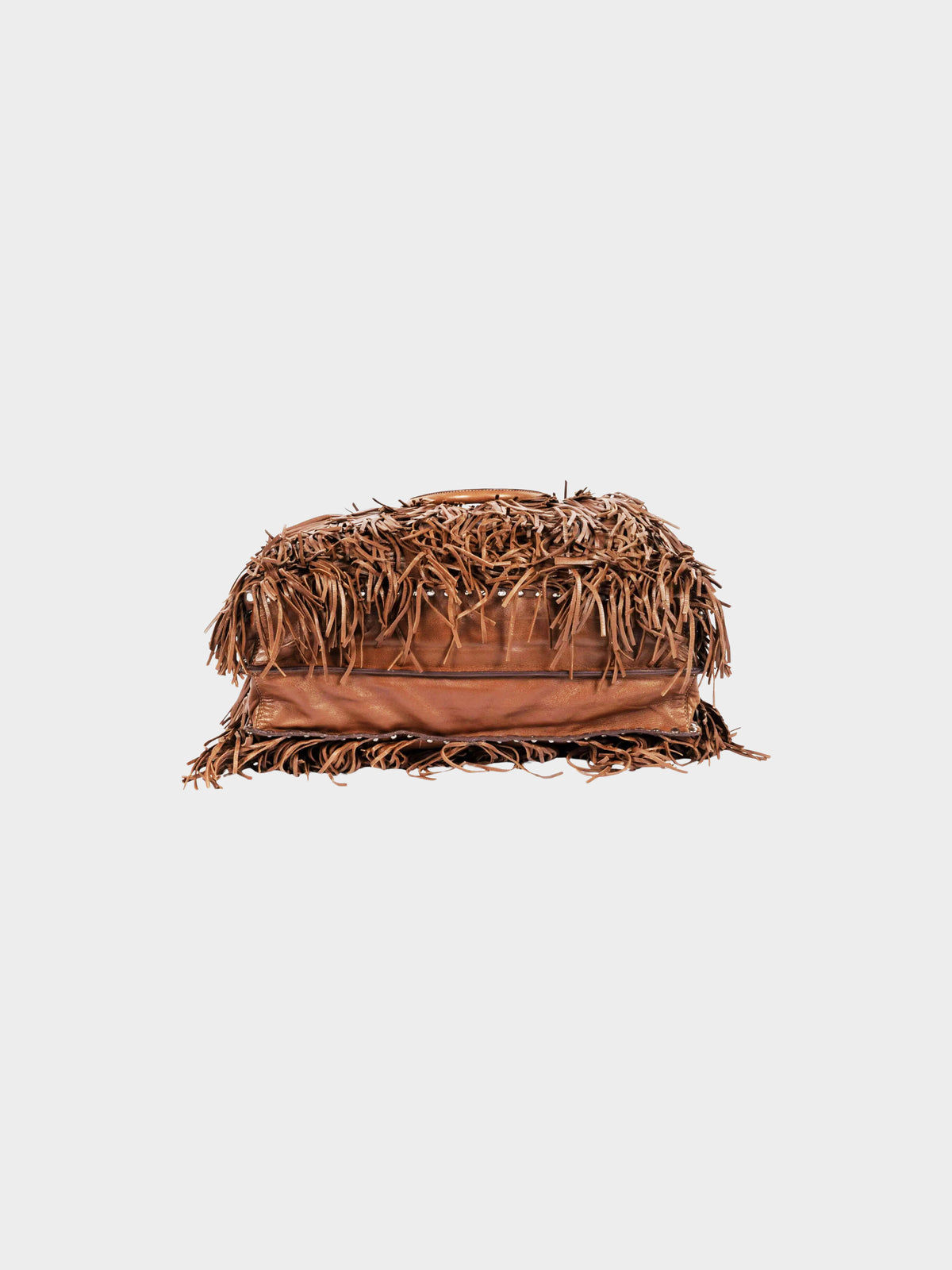 Prada 2006-2007 Brown Lambskin Leather Fringe Large Tote Bag