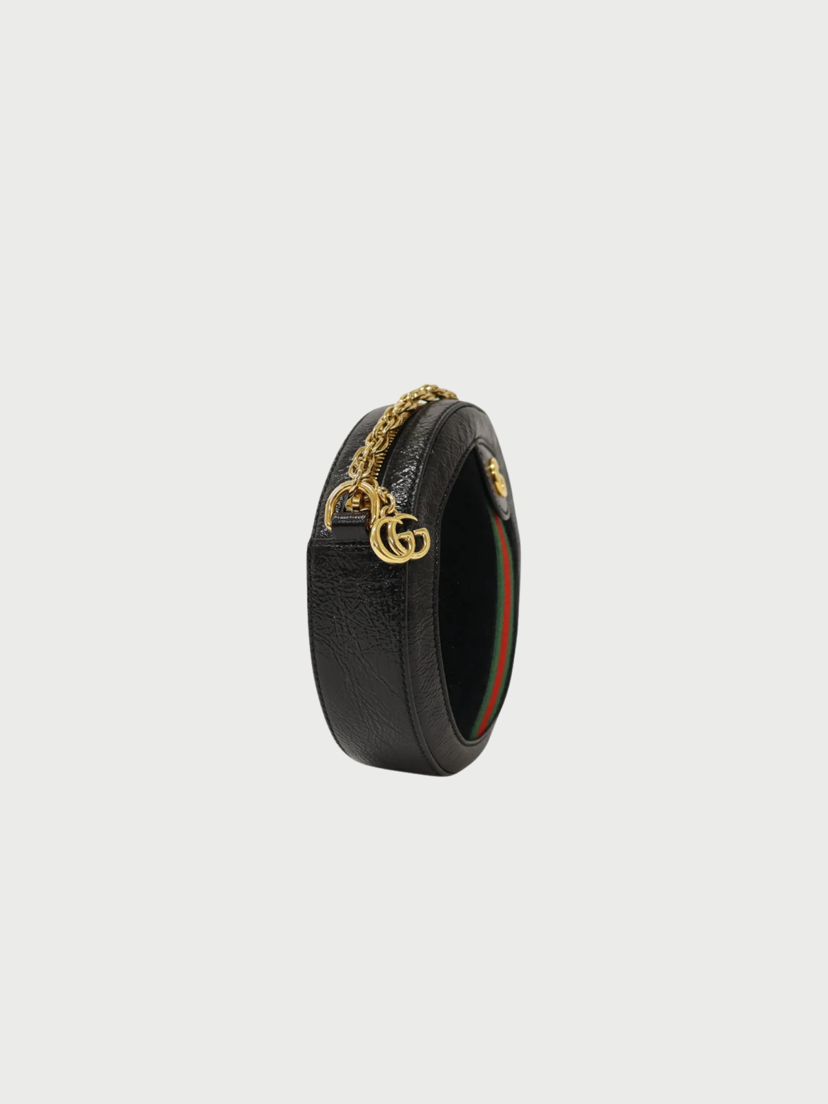 Gucci FW 2018 Black Suede Patent Leather Ophidia Round Shoulder Bag