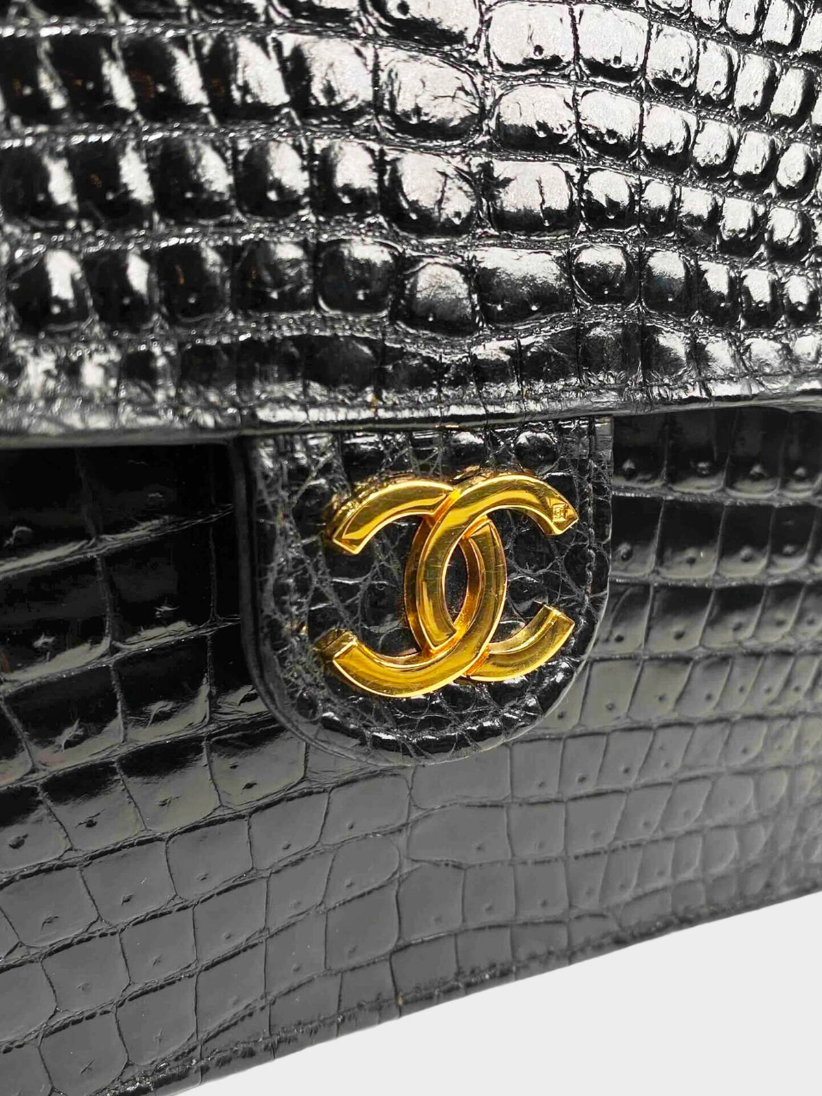 Chanel 1994 Black Exotic Vintage Crocodile Classic Flap Bag