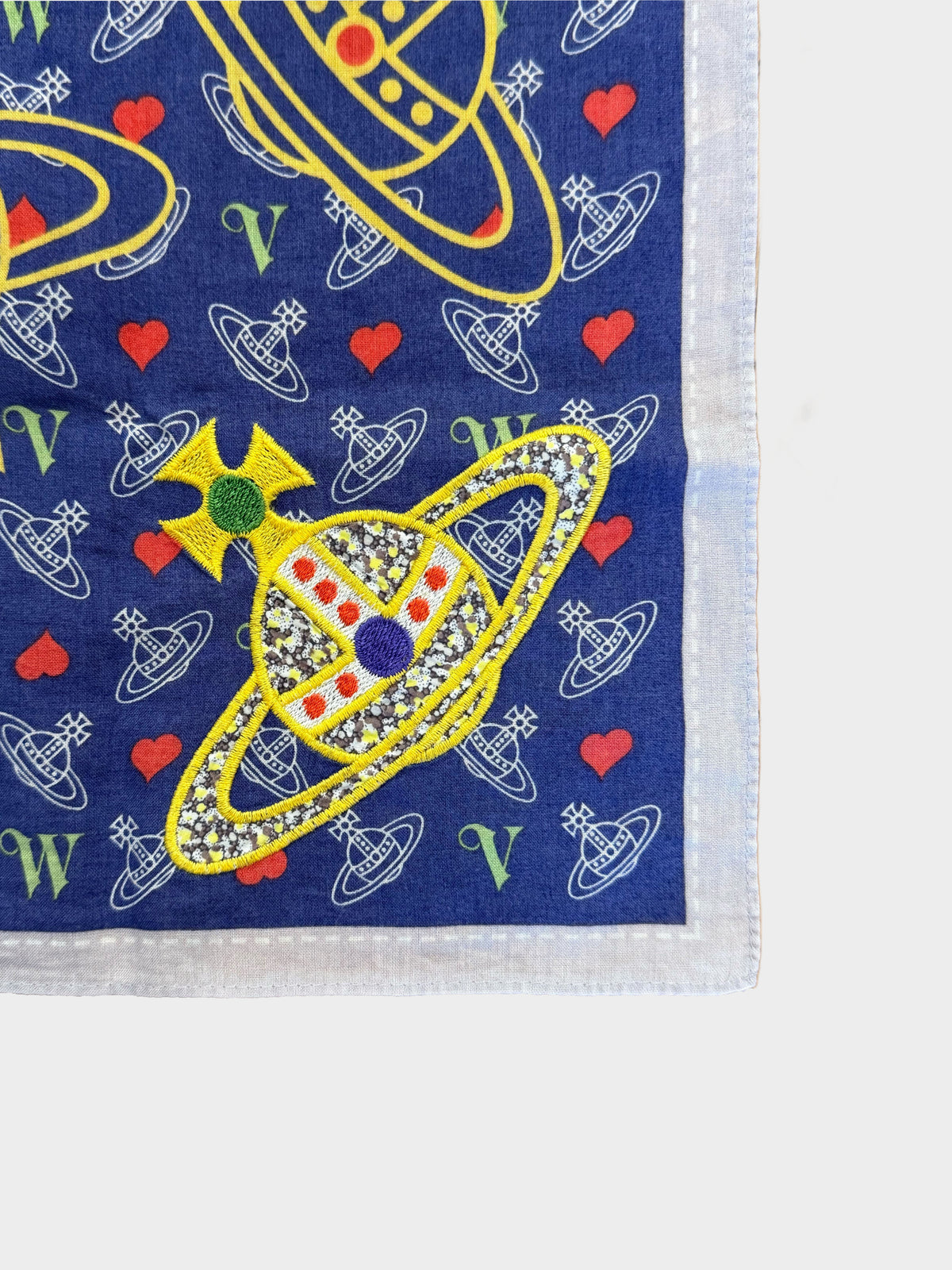 Vivienne Westwood 2000s Blue All-over Orb Pattern Print and Patch Handkerchief