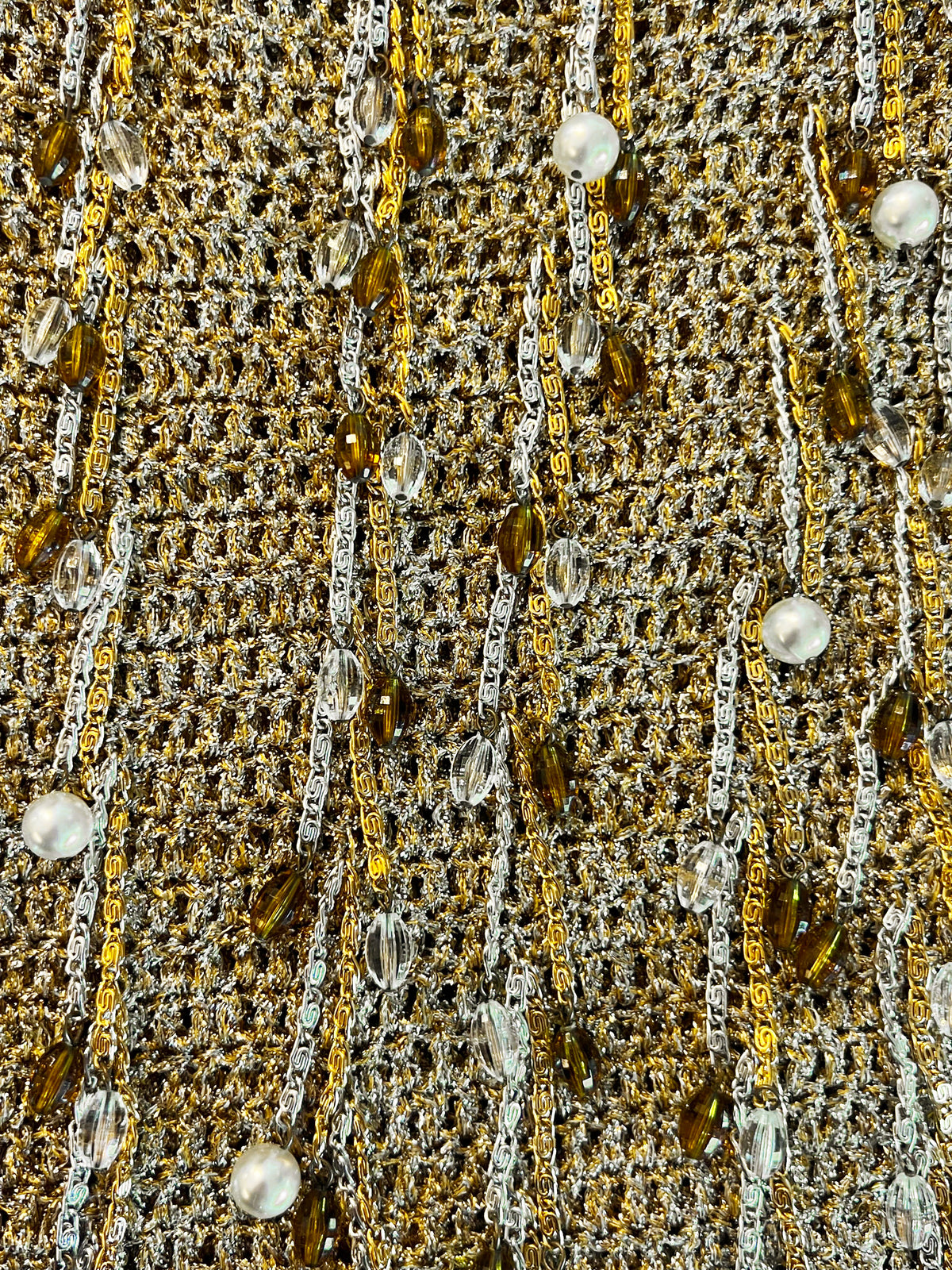 Loris Azzaro 1970s Metallic Gold and Silver Beaded Lurex Crochet Top