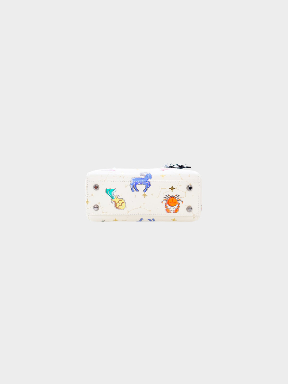 Christian Dior 2022 White and Multicolor Zodiac Pixel Print Mini Lady Dior 2-Way Hand Bag