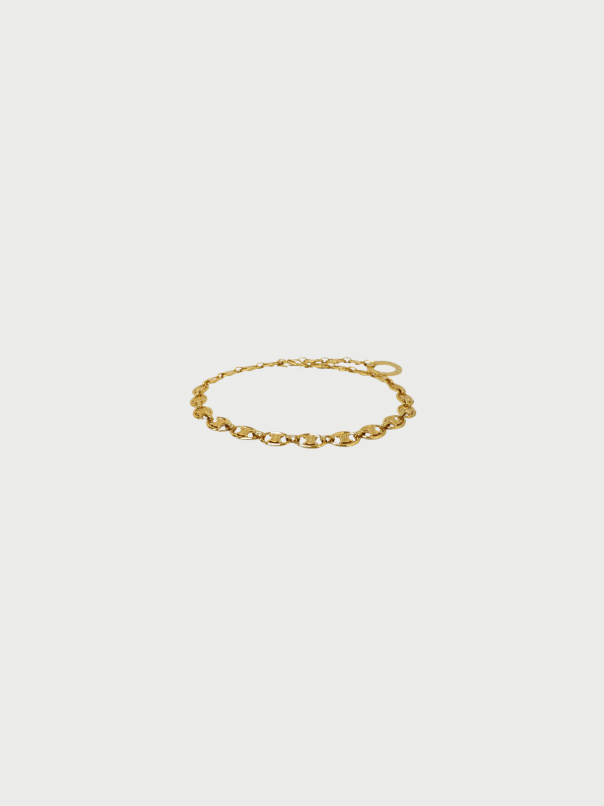 Celine 1990s Gold Plated Metal Triomphe Circle Logo Chain Belt