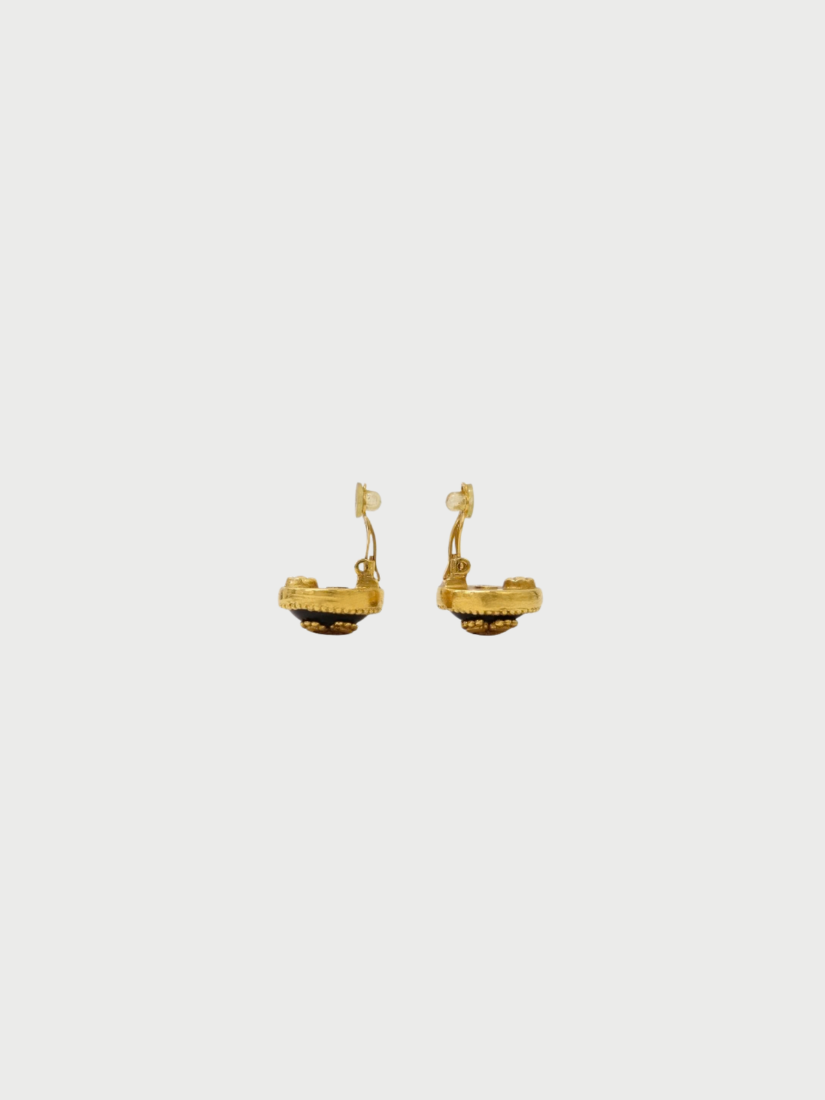 Chanel 1996 Black Gold Plated Metal COCO Earrings