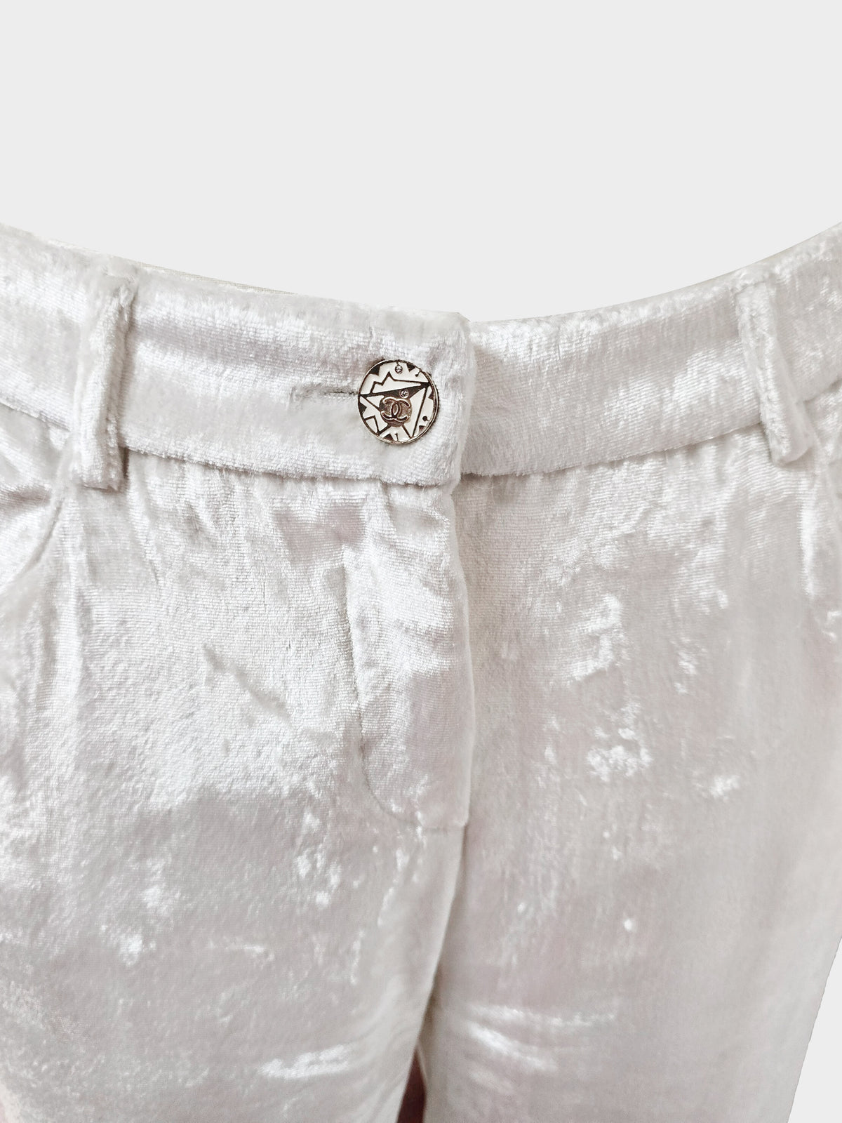 Chanel Fall 2004 Ivory Velvet Straight-cut Trousers