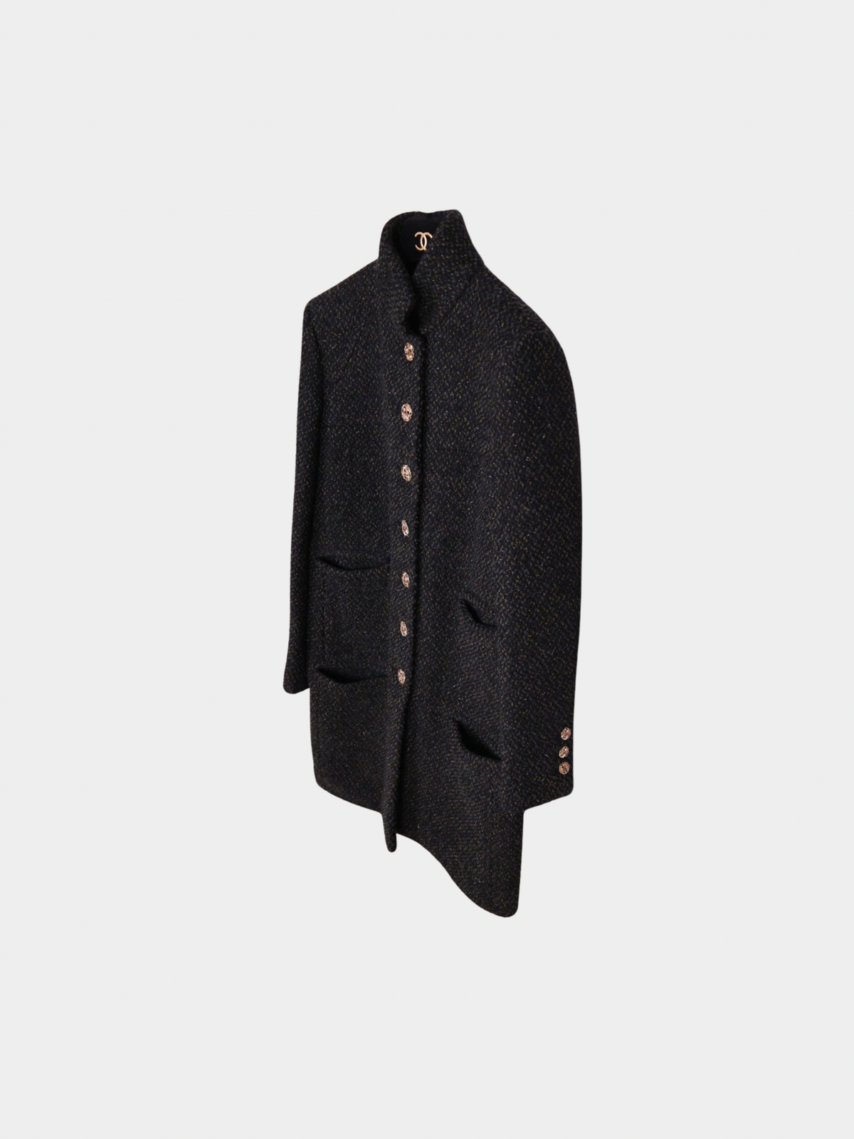 Chanel 2010s Black-Green Bouclé Tweed Long Jacket