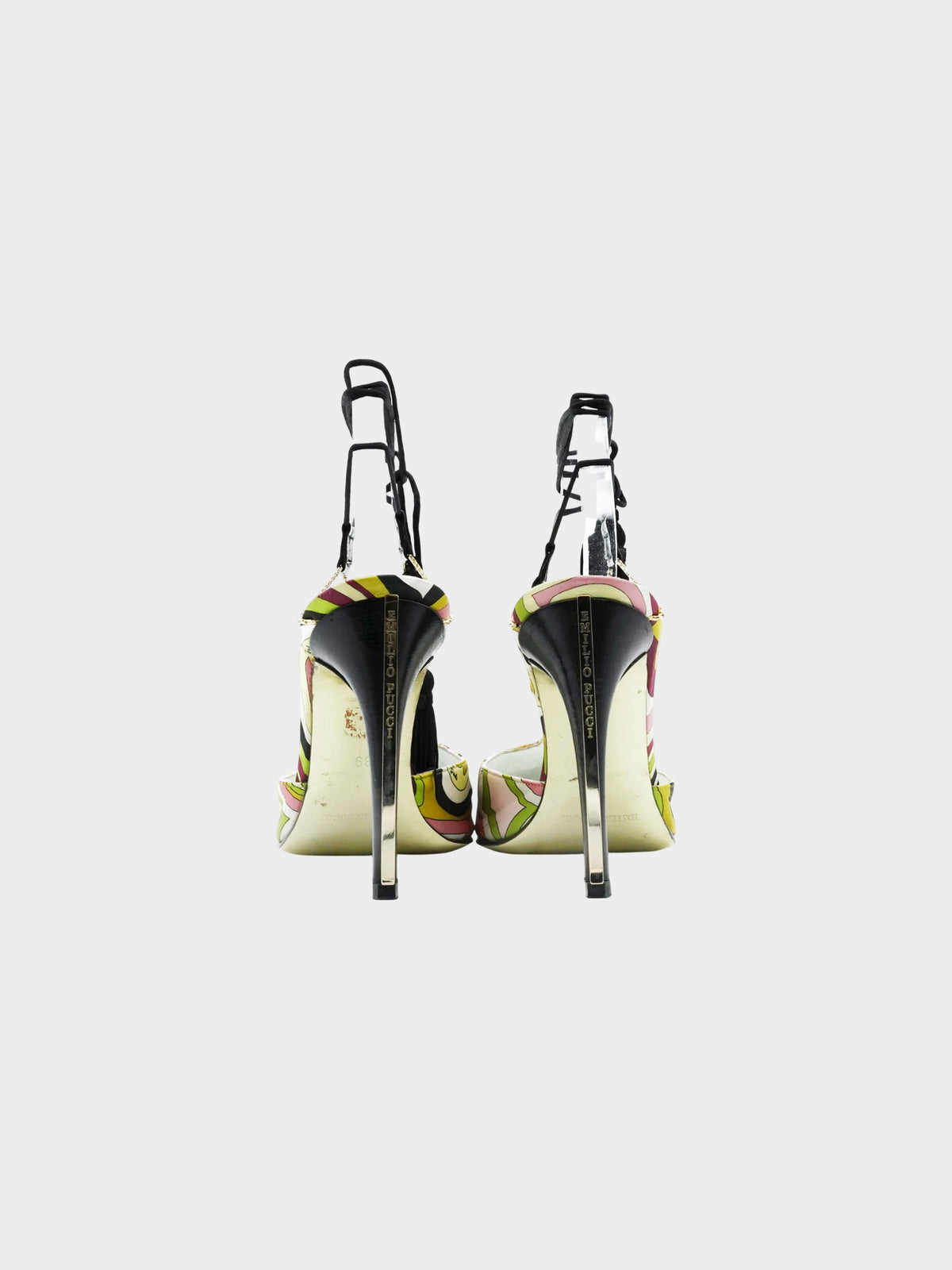 Emilio Pucci 2000s Silk Geometric Pattern Print Heels with Black Tassels