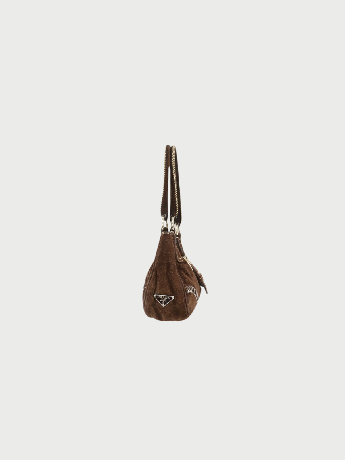 Prada 2000s Brown Suede Triangle Logo Handbag