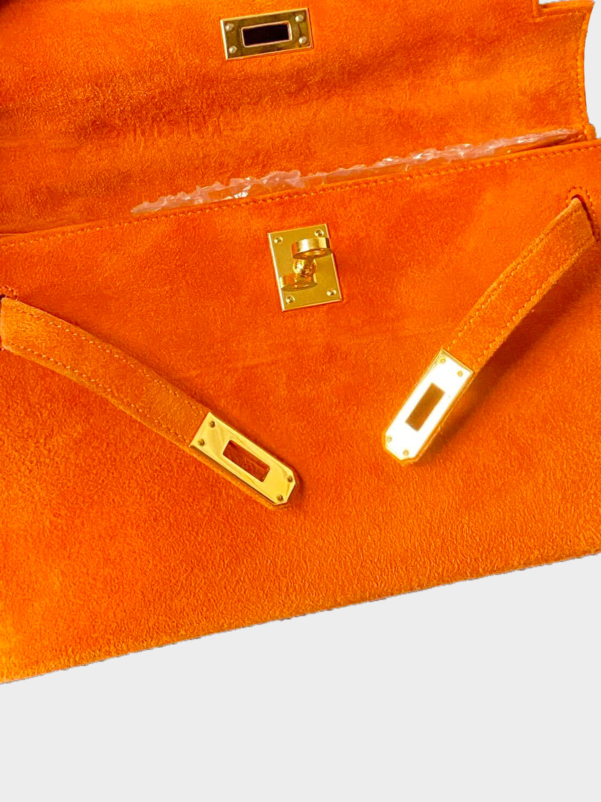 Hermès 2005 Orange Suede Mini Kelly Pochette