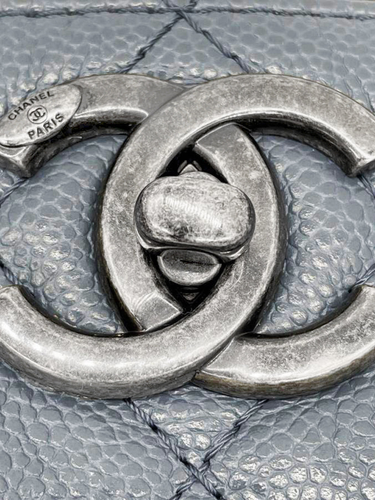 Chanel 2014 Dusty Blue Quilted Caviar Matelasse Chain Tote Bag