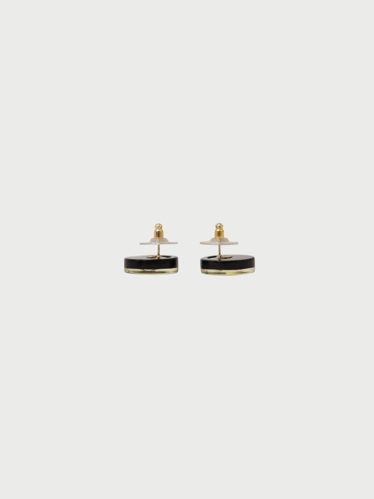 Chanel 2008 Black Gold Plastic Plated Metal Rhinestone COCO Round Earrings