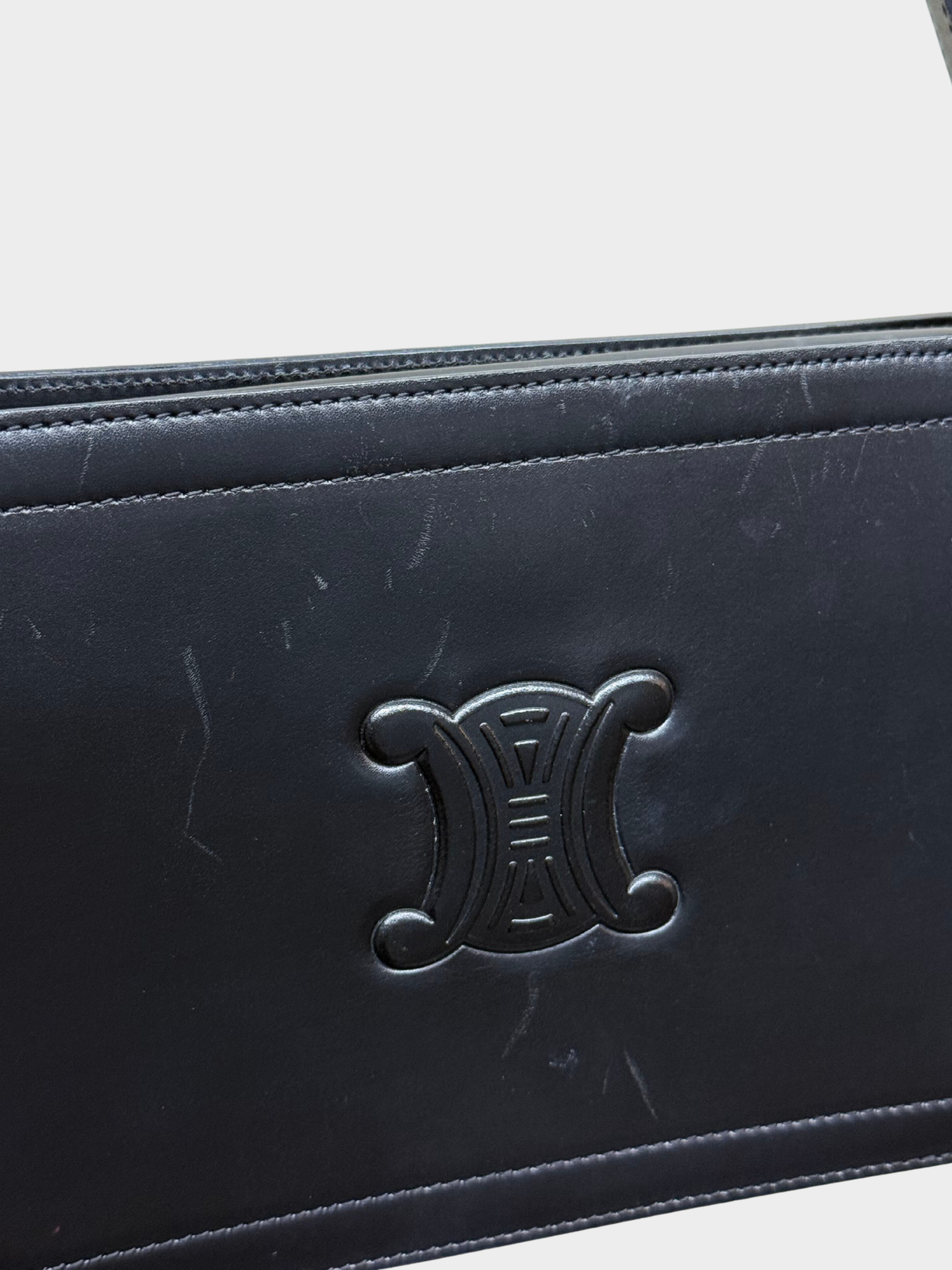 Celine 2000s Black Smooth Calfskin Triomphe Baguette Shoulder Bag