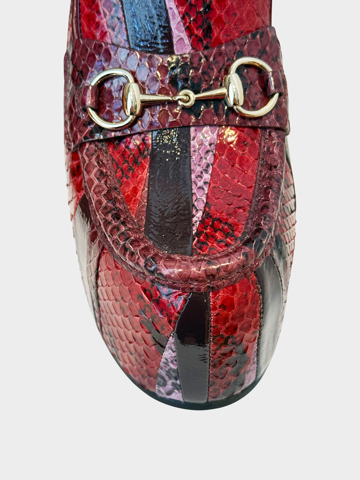 Gucci Fall 2024 Runway Red and Black Python Horsebit Platform Slingback Pumps