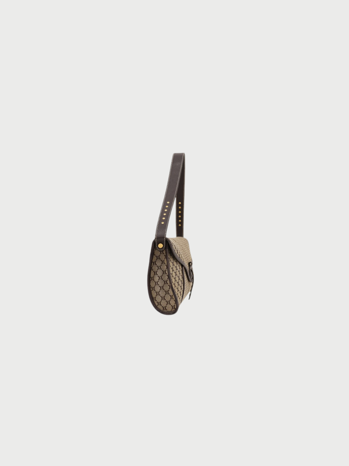 Celine 2000s Beige Brown Macadam Canvas Leather Shoulder Bag