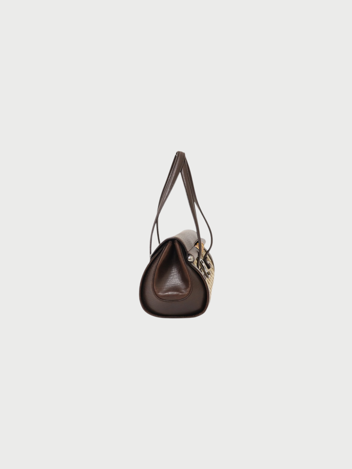 Gucci 2003 Brown Beige GG Canvas Bamboo Leather Handbag