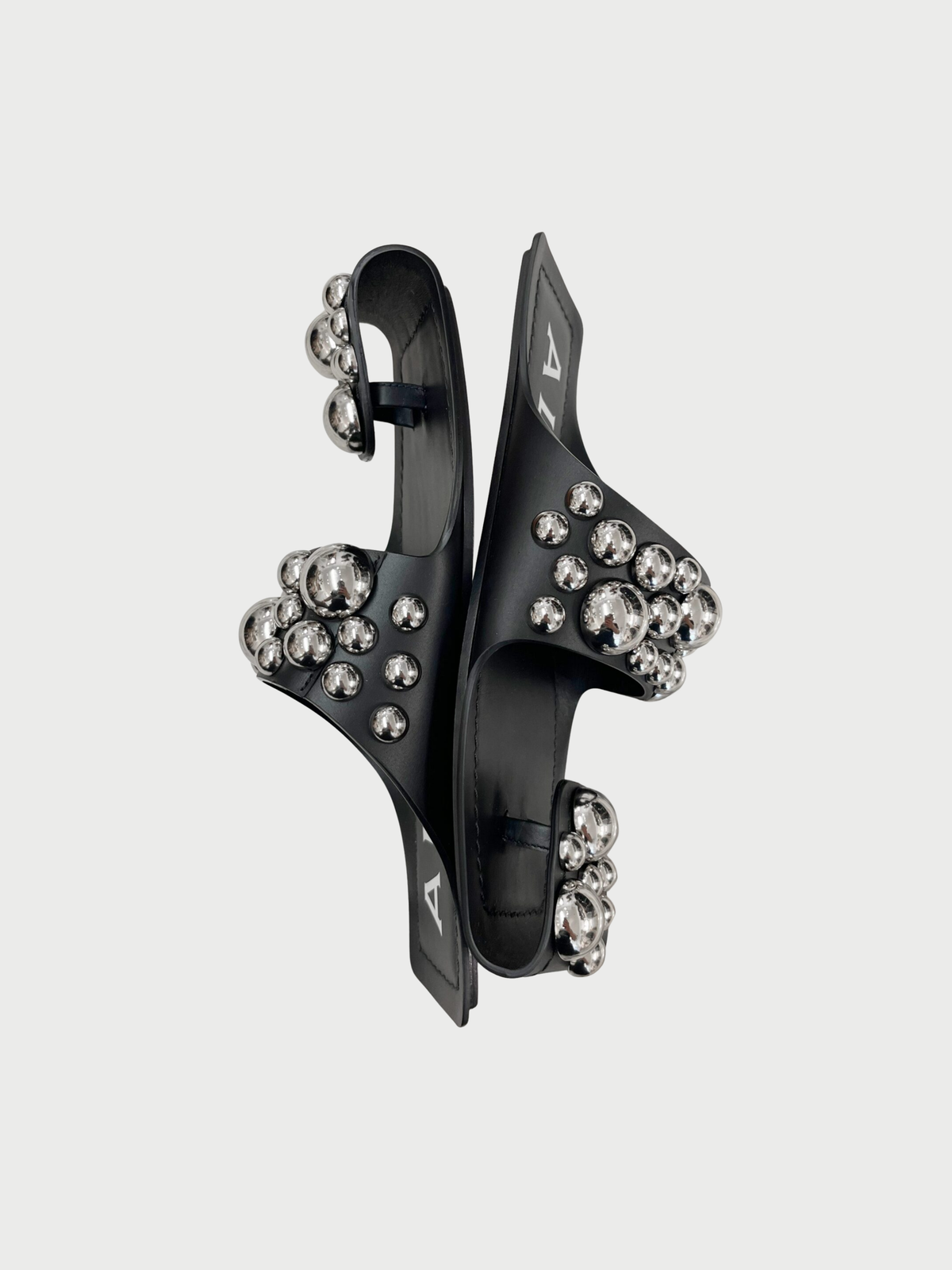 Alaïa 2020s Black Leather Embellished Folded Sandals