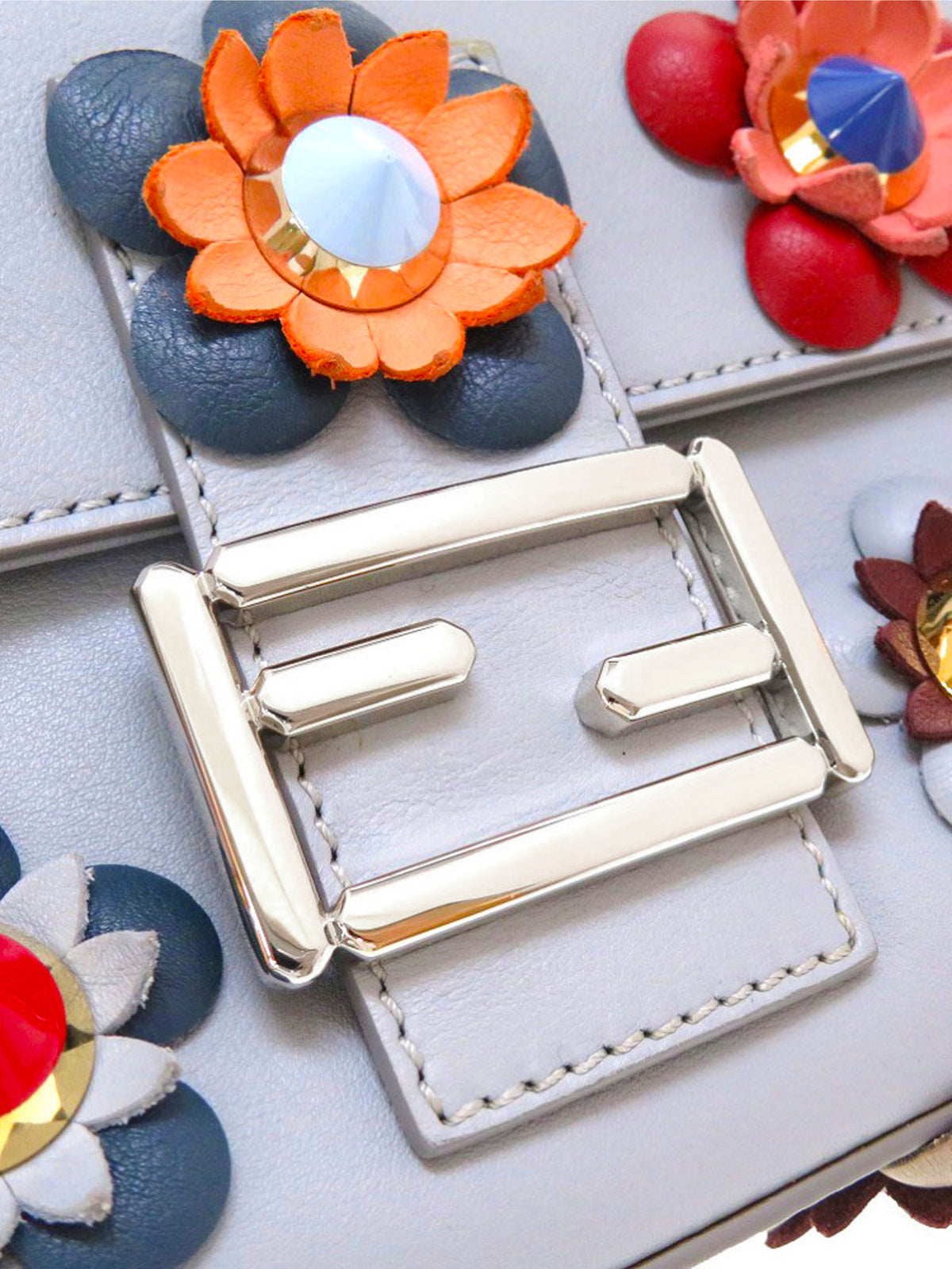 Fendi 2023 Blue Leather Floral Baguette Bag