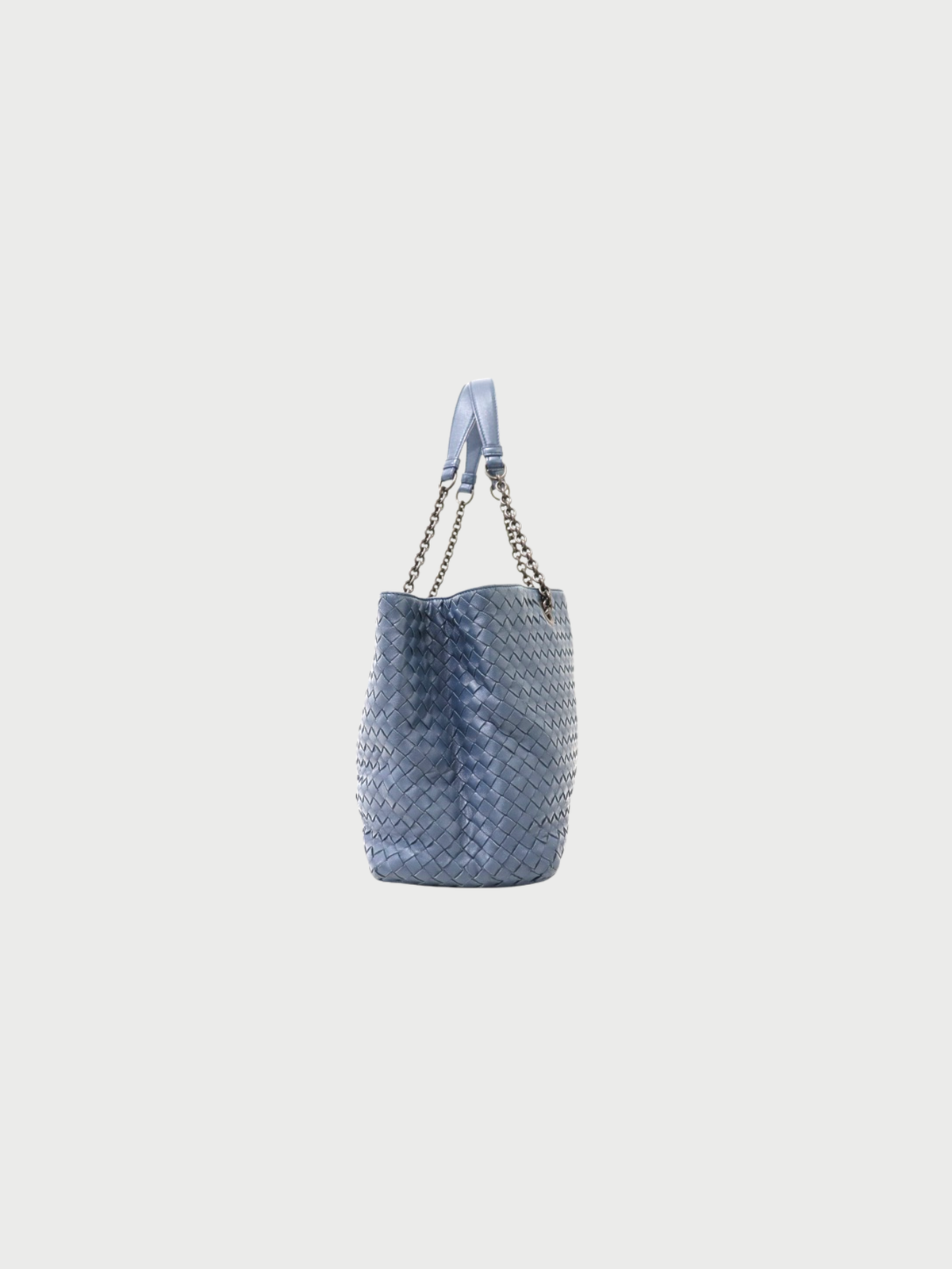 Bottega Veneta 2010s Blue Leather Intrecciato Chain Tote Bag