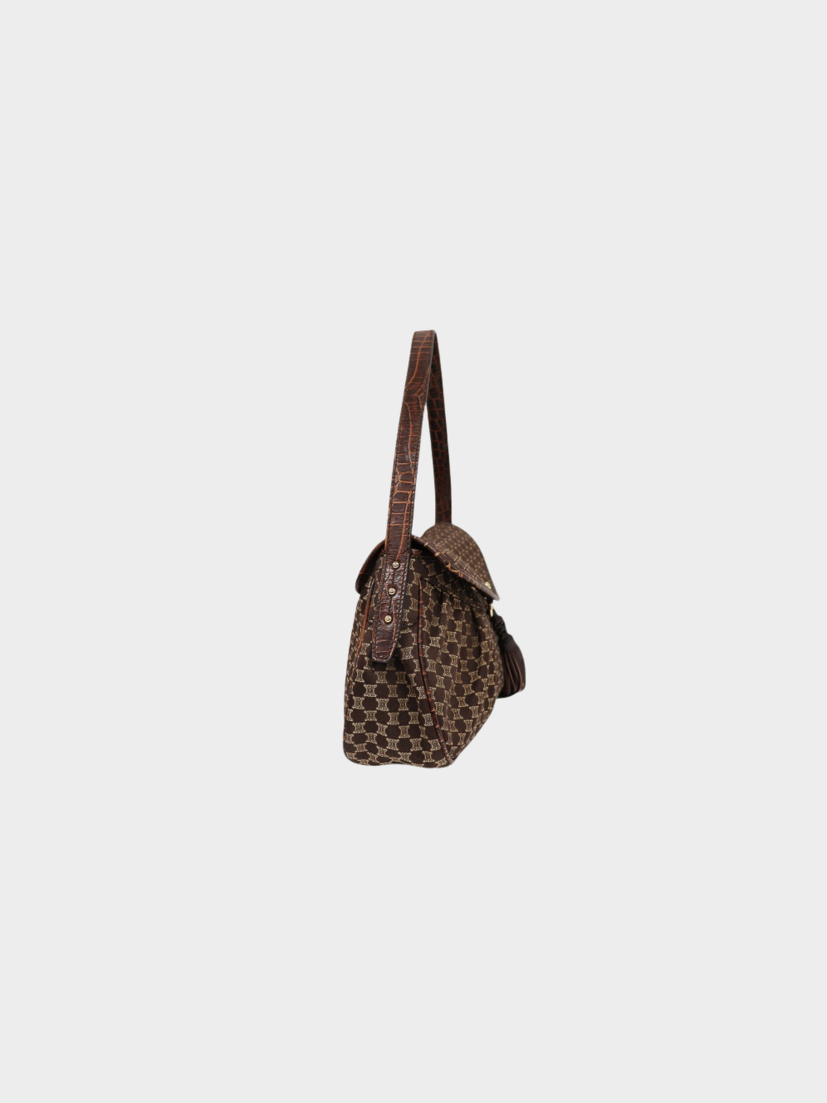 Celine 2000s Brown Macadam Canvas Leather Tassel Shoulder Bag