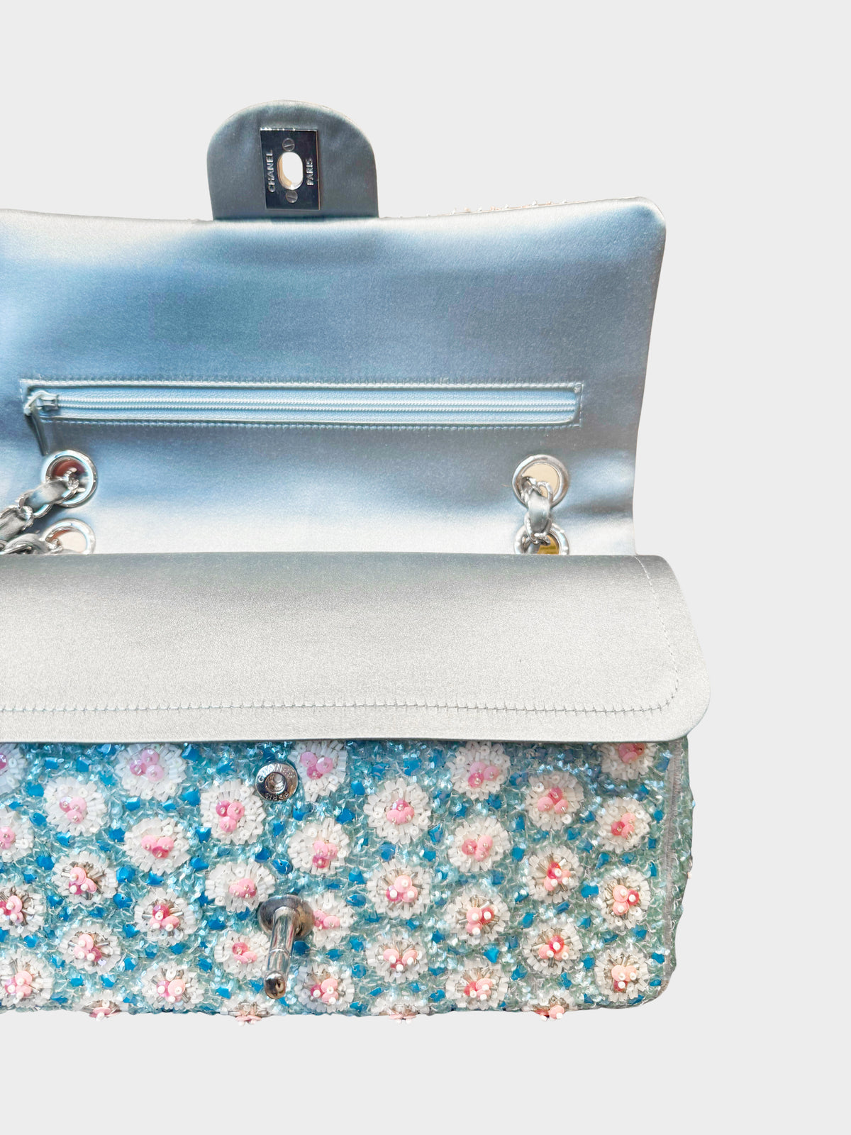 Chanel Cruise 2014 Blue Floral Beads and Sequins Double Flap Bag