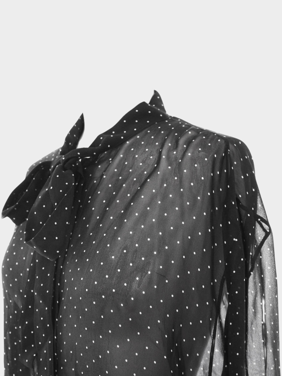 Christian Dior 2020s Black Polka Dotted Ascot Blouse with Ribbon